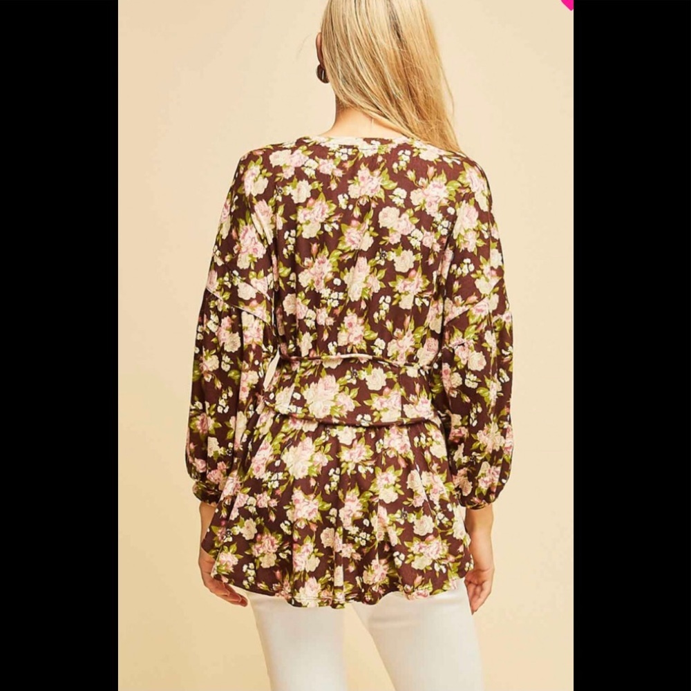brown floral long sleeve top - Picture 5 of 7